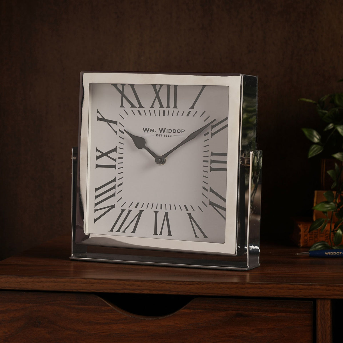 Wm.Widdop Silver Square Mantle Clock - 23cm