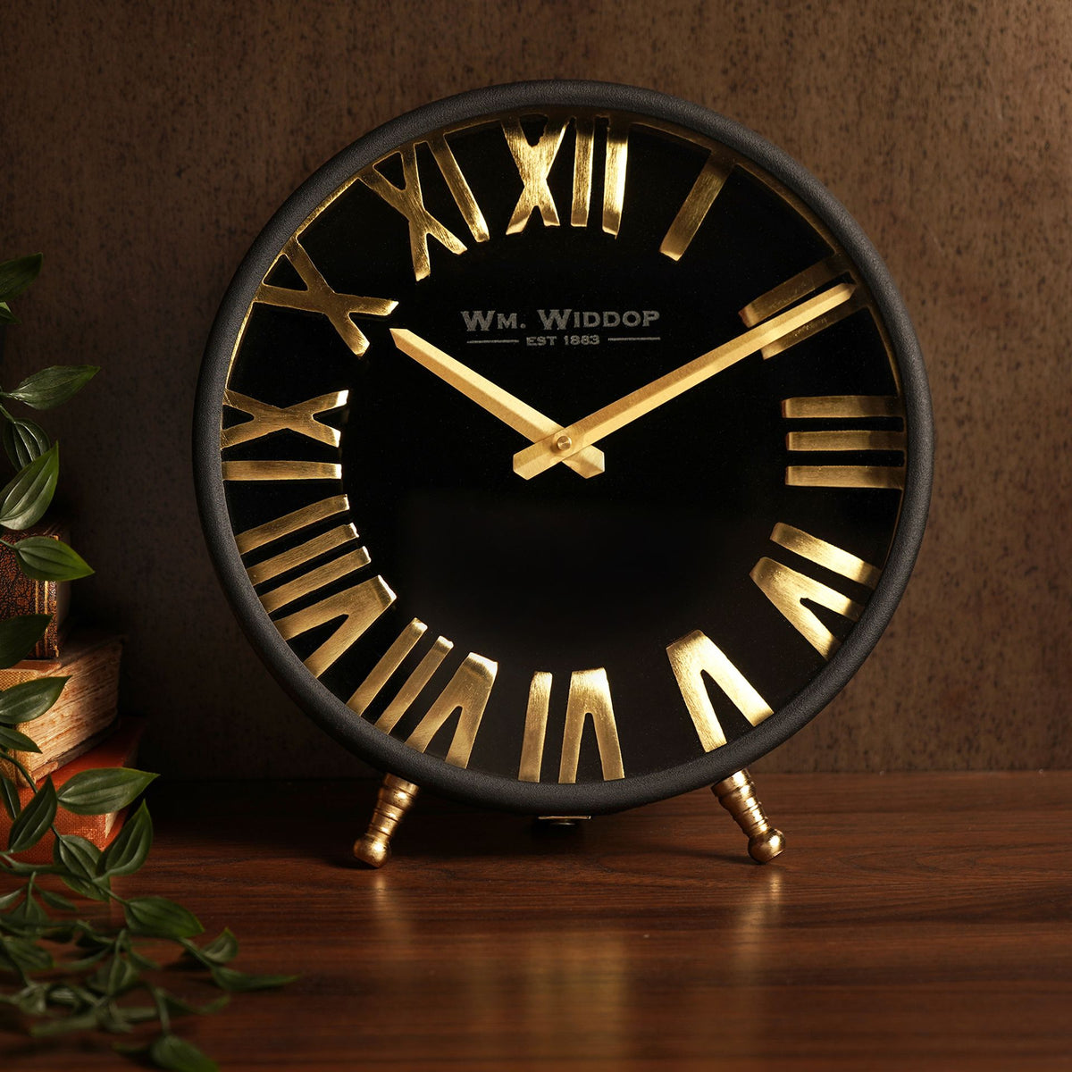 Wm.Widdop Black & Gold Table Clock - 25cm