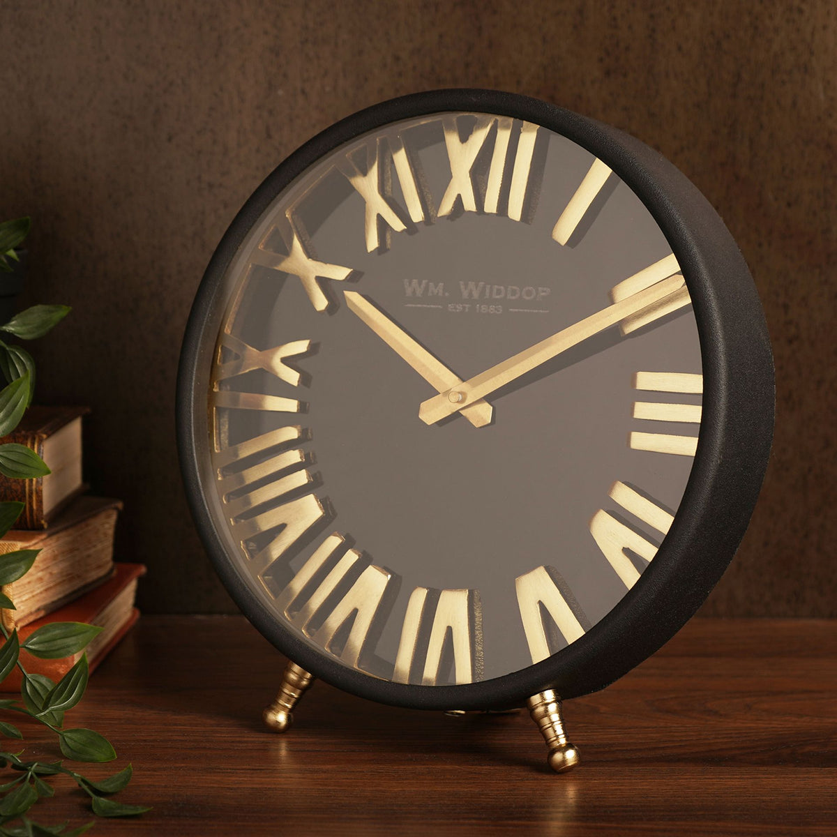 Wm.Widdop Black & Gold Table Clock - 25cm