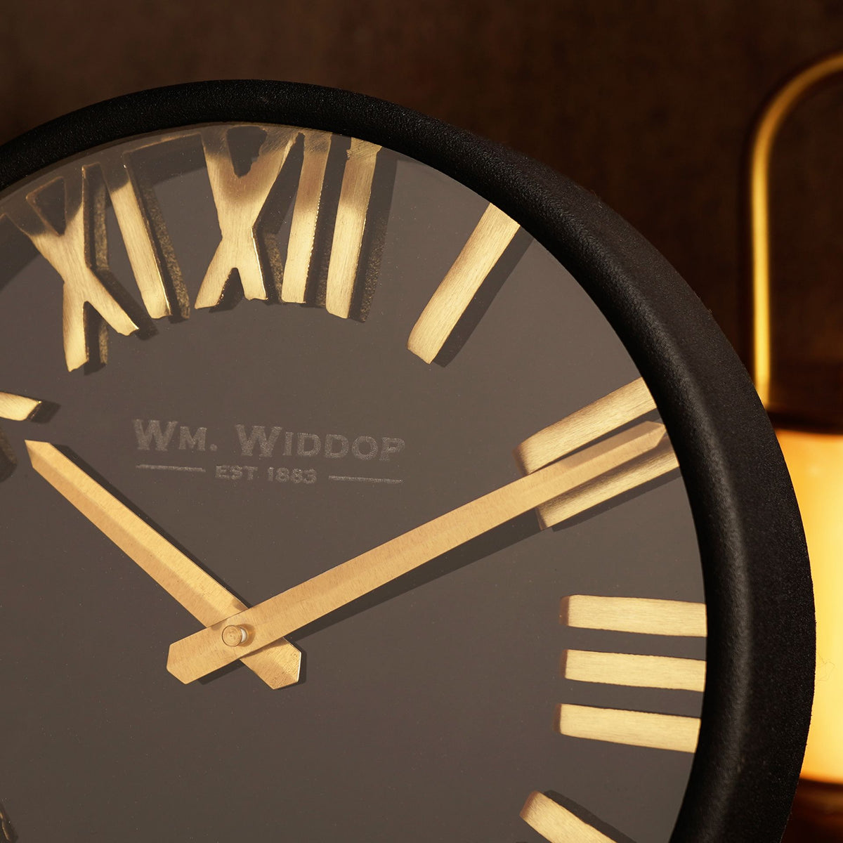 Wm.Widdop Black & Gold Table Clock - 25cm