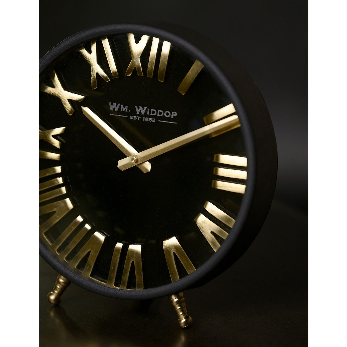 Wm.Widdop Black & Gold Table Clock - 25cm