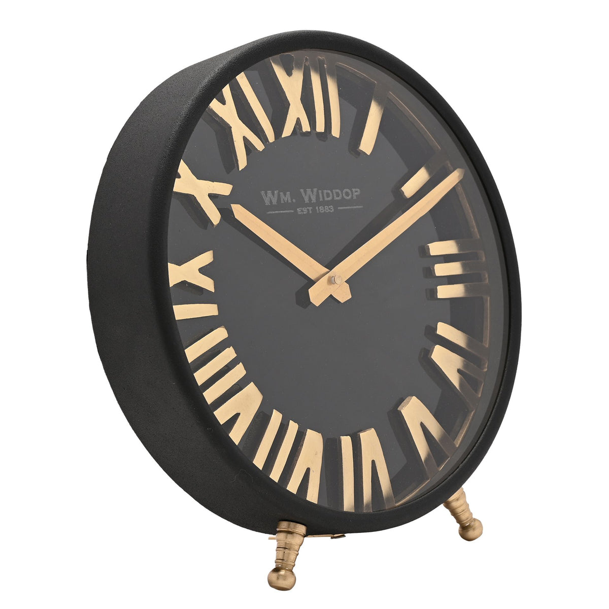 Wm.Widdop Black & Gold Table Clock - 25cm