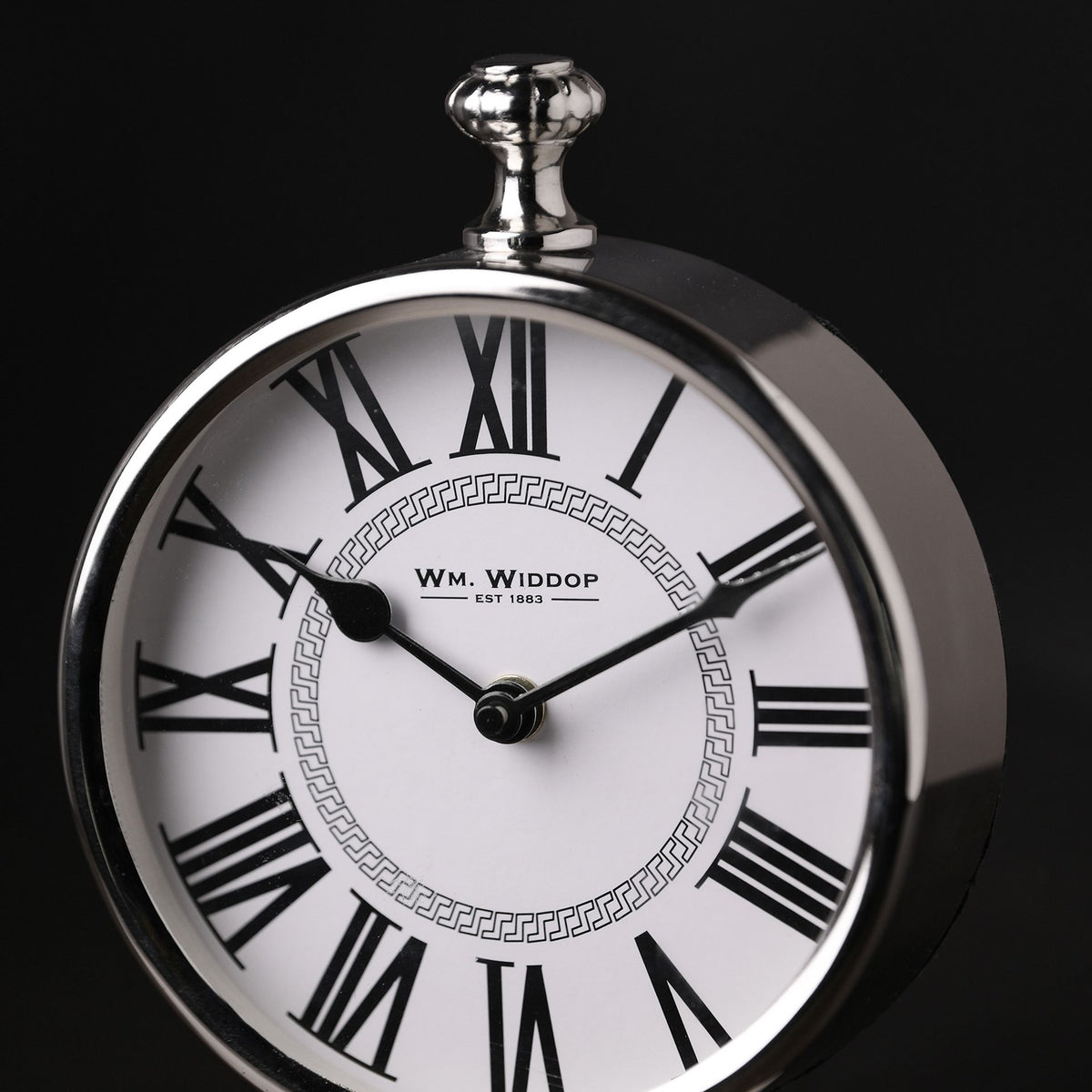 Wm.Widdop Round Silver Mantle Clock - 15cm