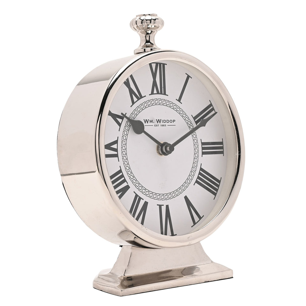 Wm.Widdop Round Silver Mantle Clock - 15cm