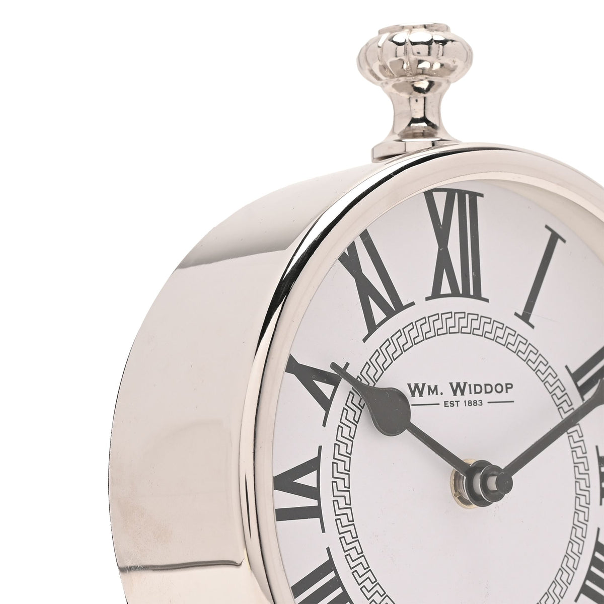 Wm.Widdop Round Silver Mantle Clock - 15cm