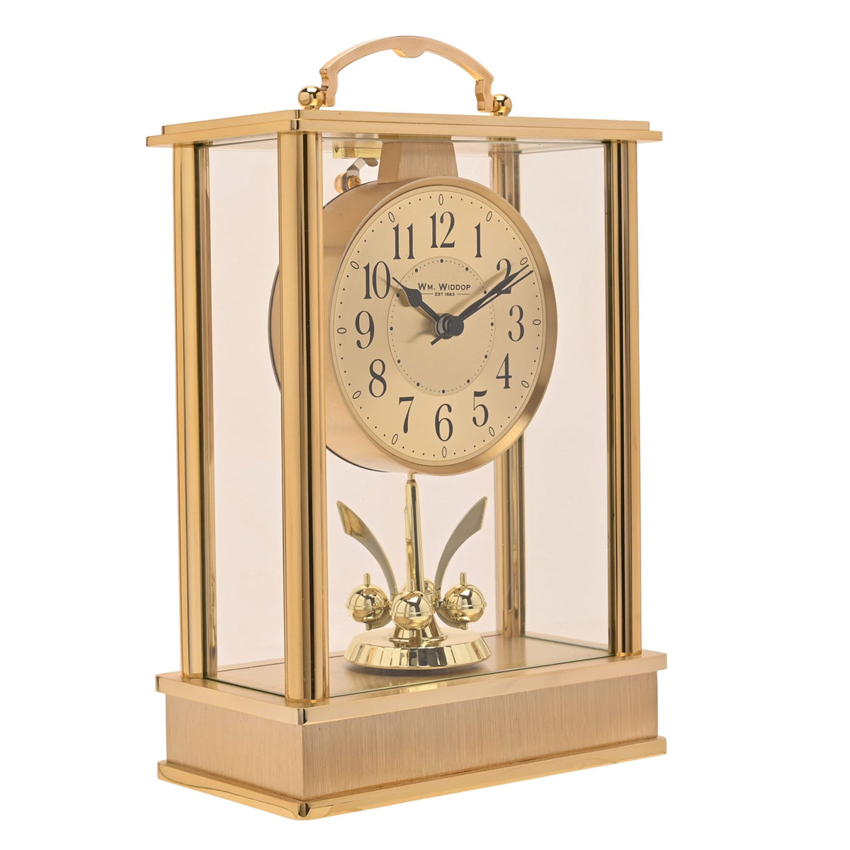 Wm. Widdop Gold Rotating Pendulum Mantel Clock
