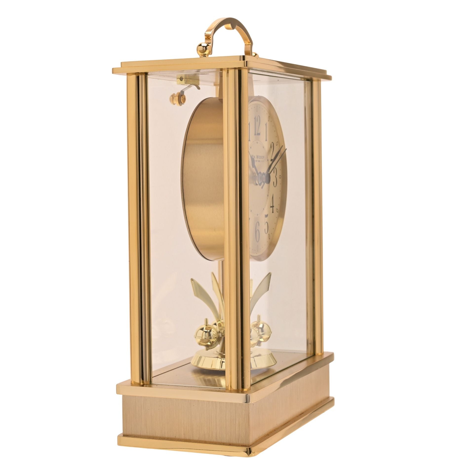 Wm. Widdop Gold Rotating Pendulum Mantel Clock