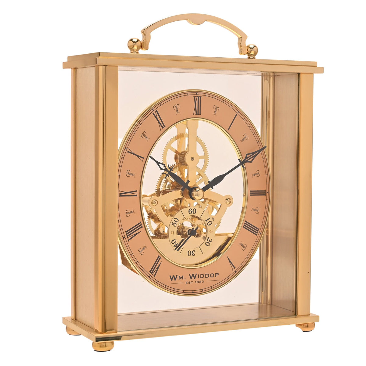 Wm. Widdop Gold Mantel Clock with Skeleton Movement