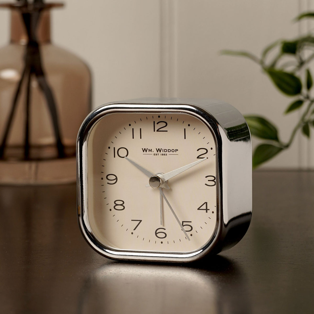 Wm. Widdop Square Metal Alarm Clock - Chrome