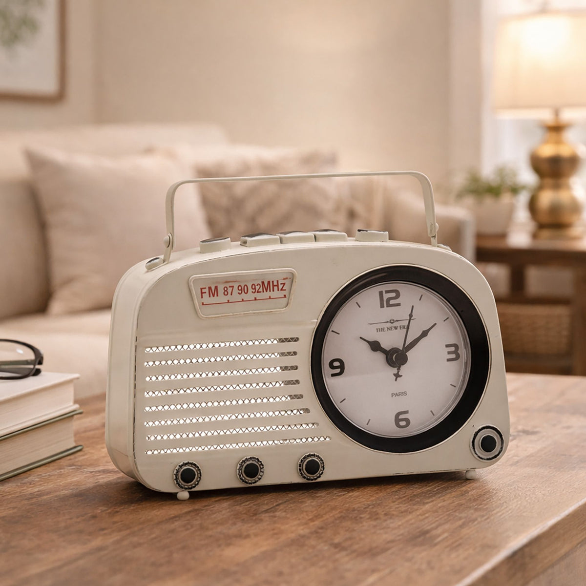 Hometime Metal Mantle Clock - Cream Retro Radio
