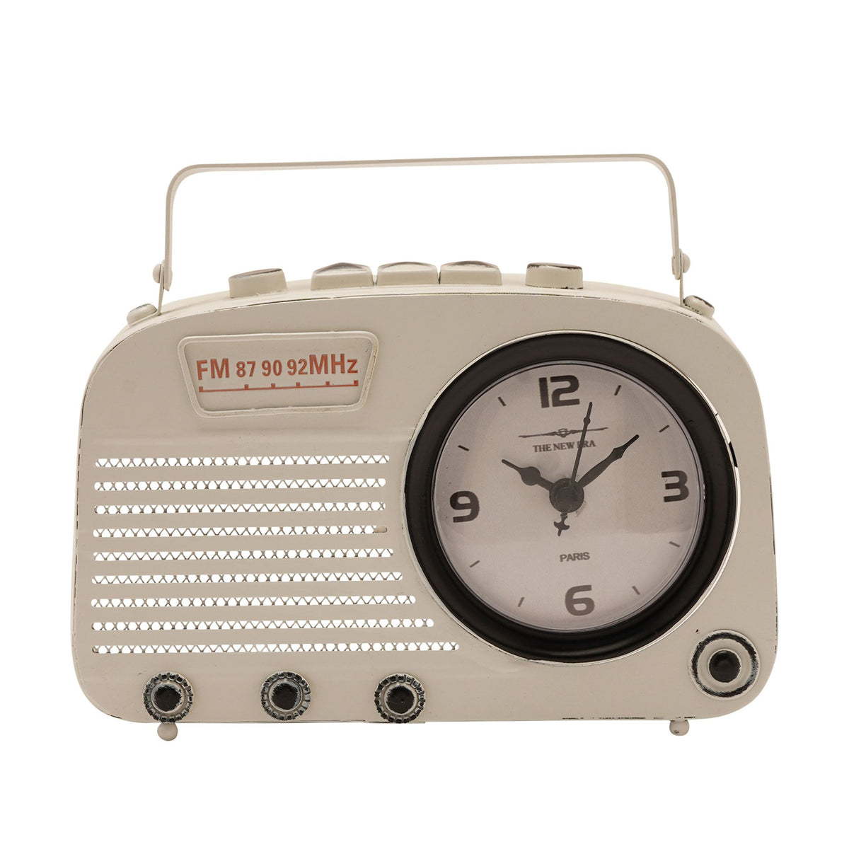 Hometime Metal Mantle Clock - Cream Retro Radio