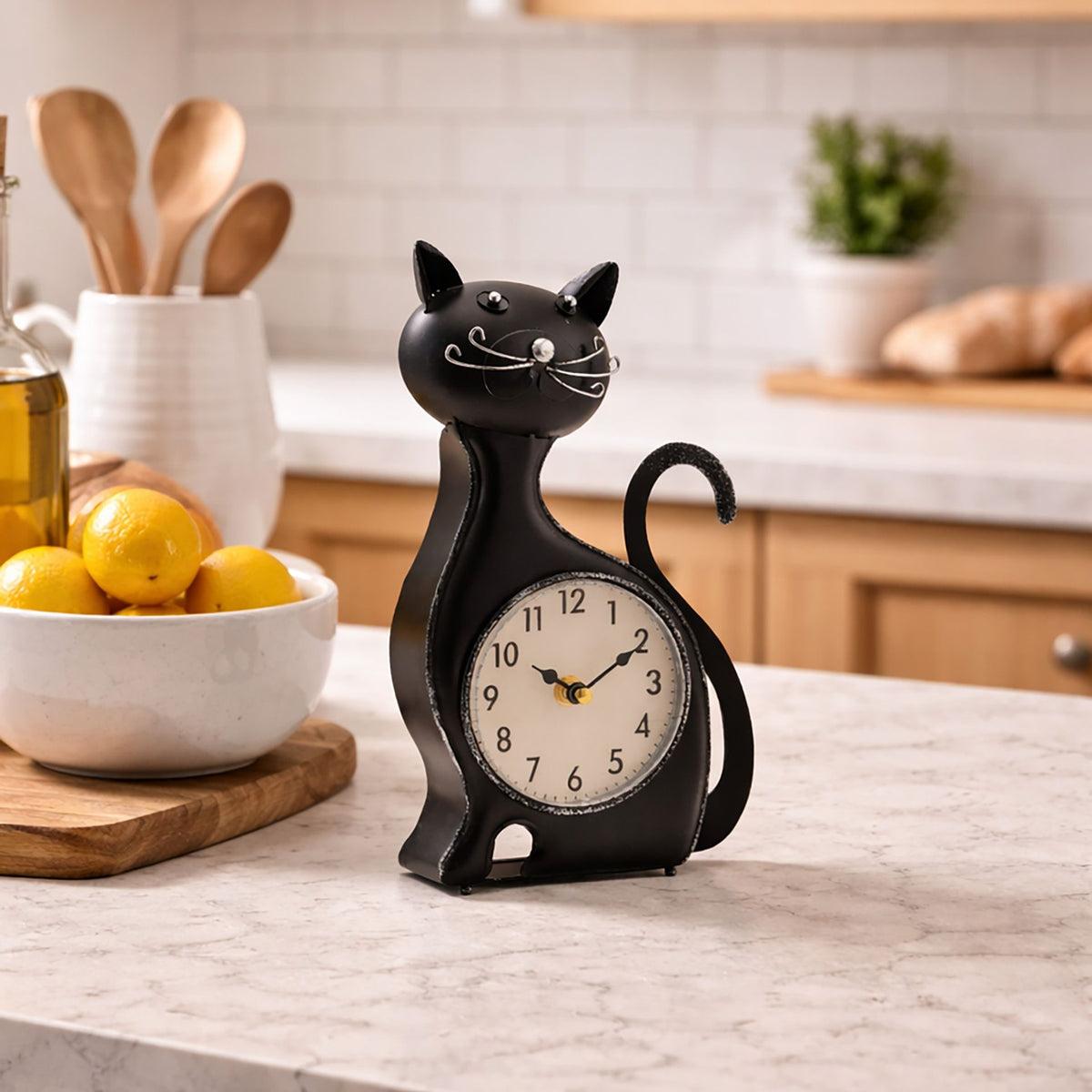 Hometime Metal Mantle Clock - Black Cat