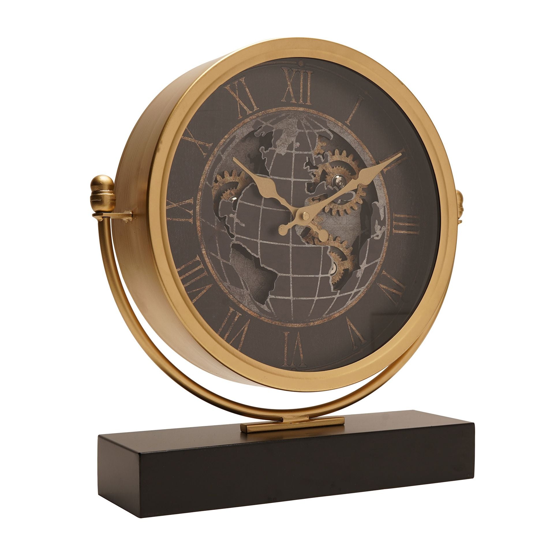 Wm Widdop Moving Gear World Map Mantel Clock - 39cm