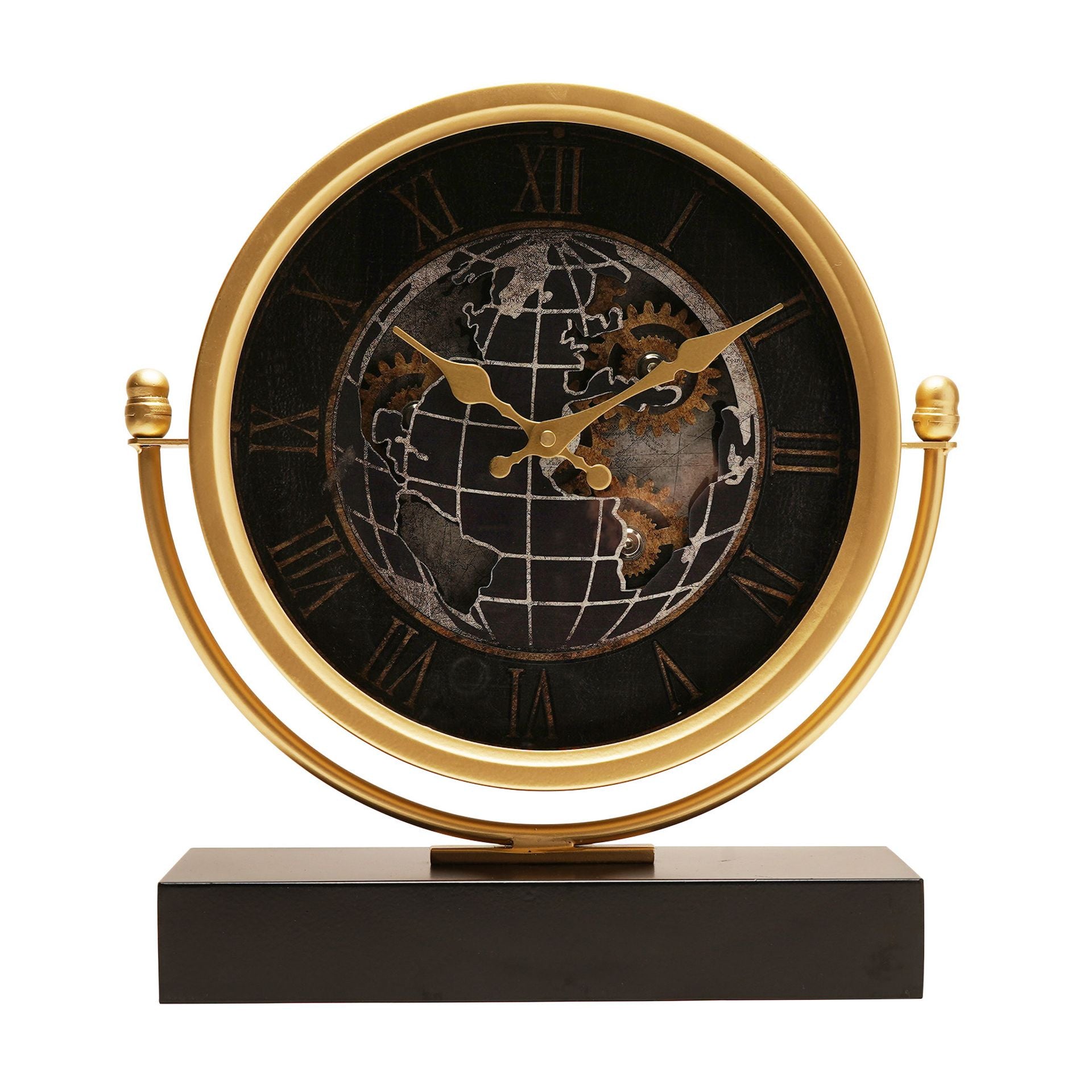 Wm Widdop Moving Gear World Map Mantel Clock - 39cm