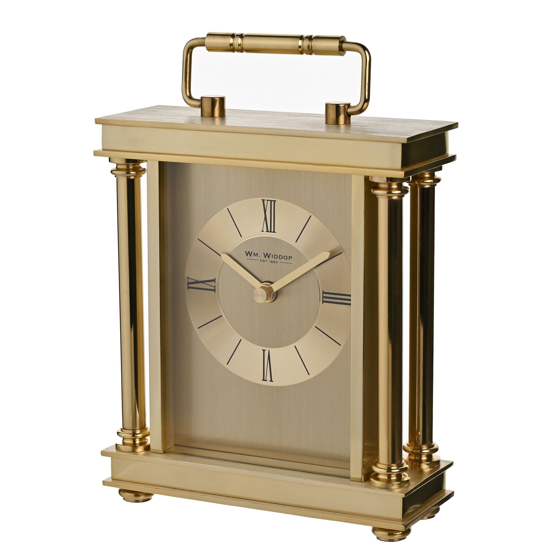 Wm. Widdop Gold Carriage Clock With Pillars