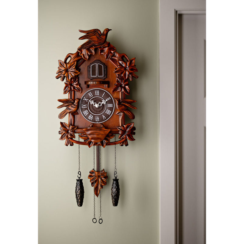 Qtz Cuckoo Clock Bird on Top Wooden Case - Large