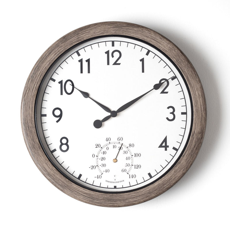 Country Living Grey Outdoor Clock with Temp 26cm