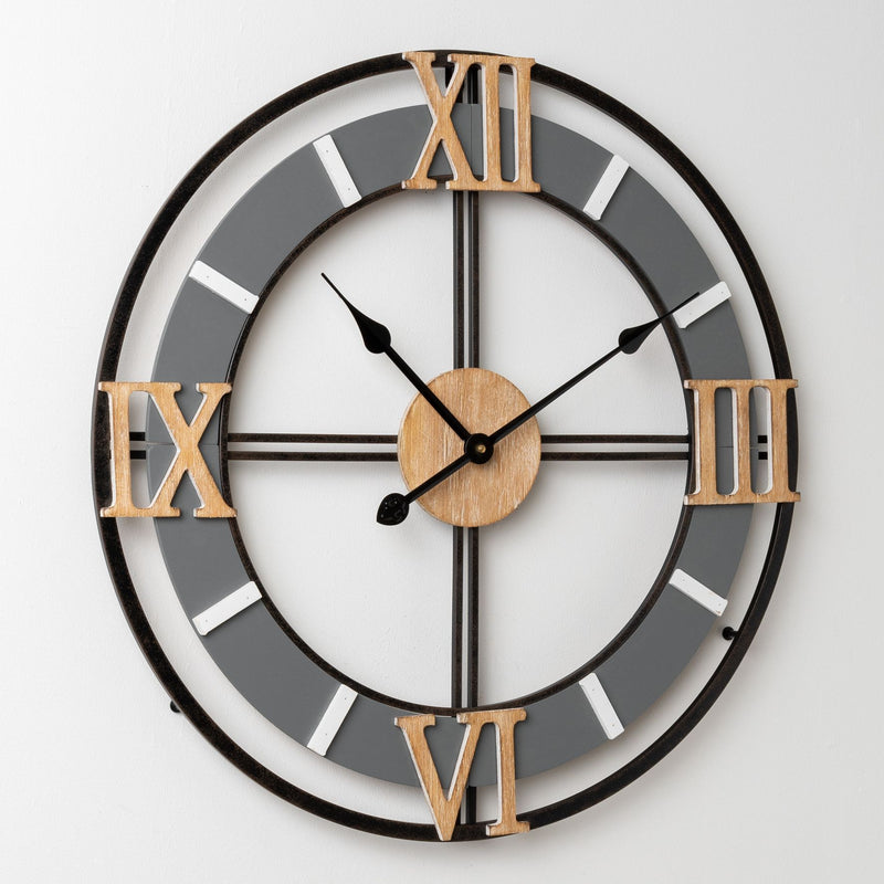 Hometime Metal & Wood Wall Clock Cut Out Dial 60 cm