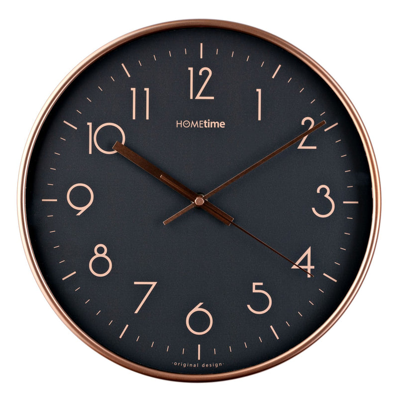 Hometime Round Wall Clock Wooden Hands 12" Rose Gold
