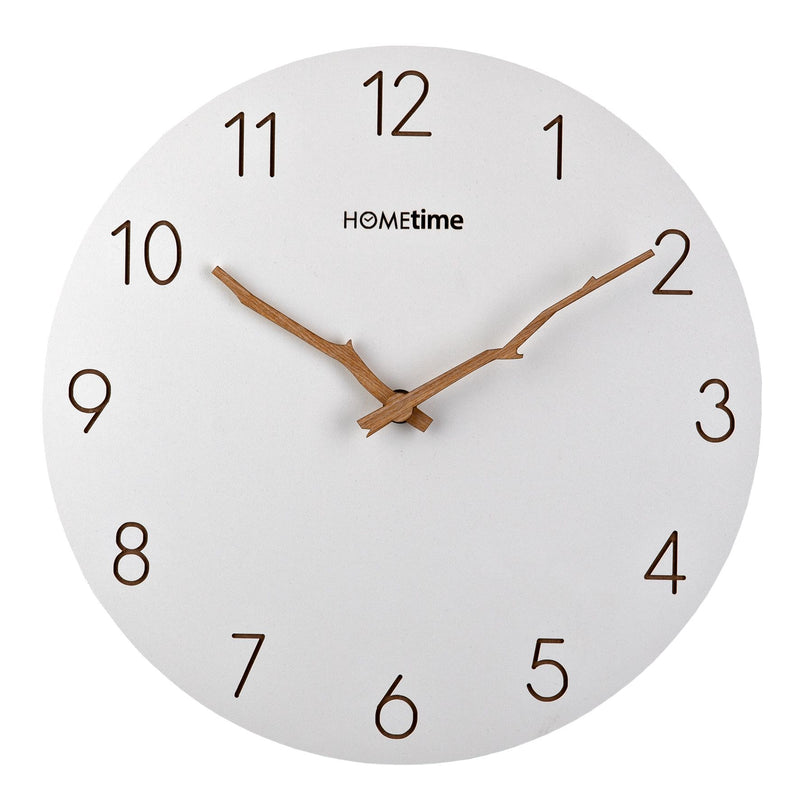 Hometime Round White Wooden Wall Clock with Wooden Hands 12"