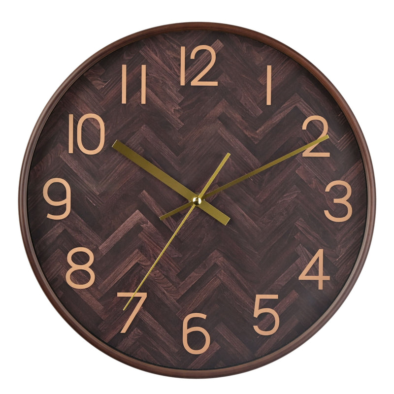 Hometime Round Wall Clock Brown Chevron 12"