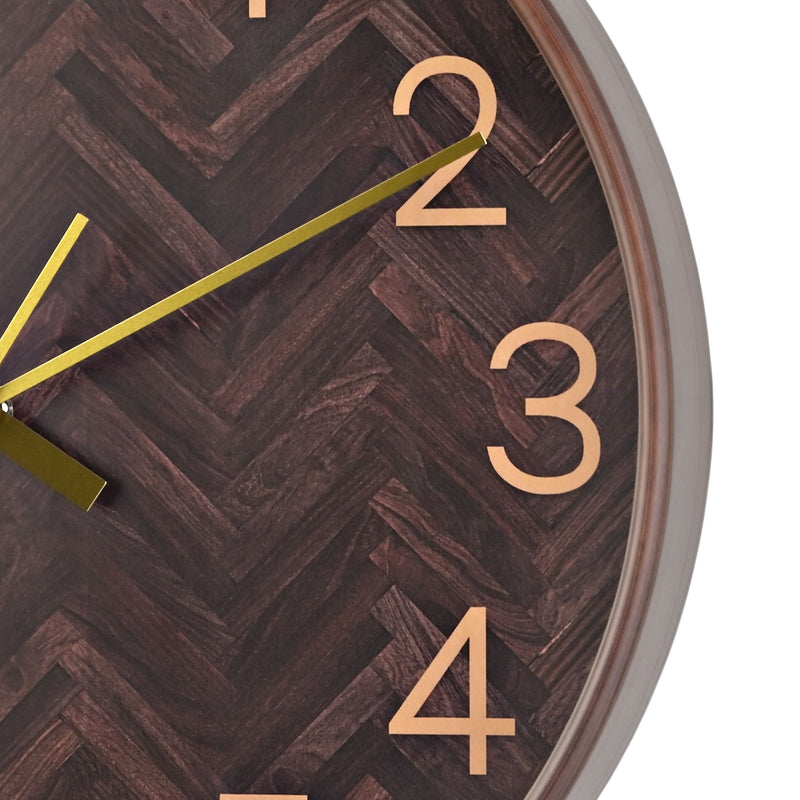 Hometime Round Wall Clock Brown Chevron 12"