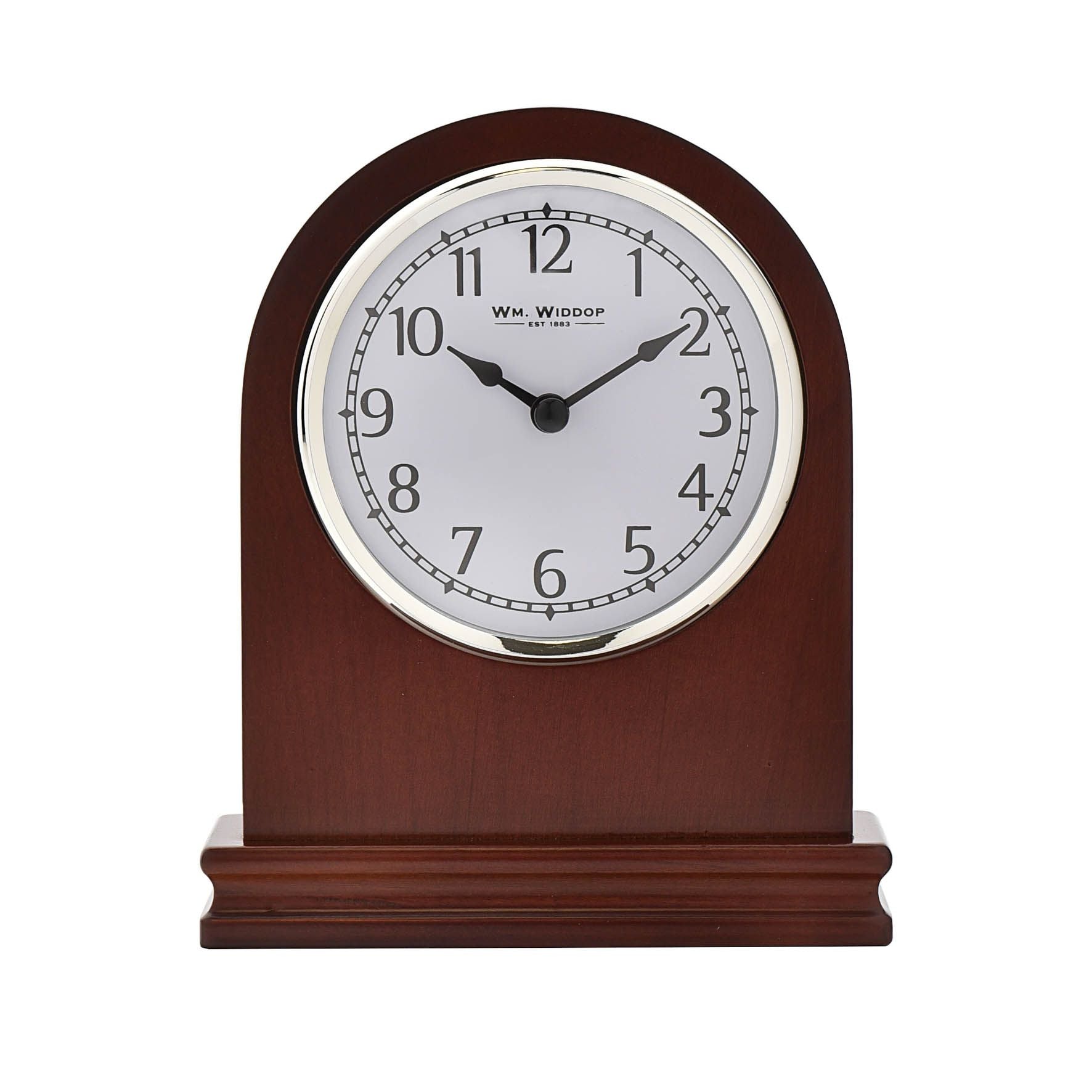 Wm. Widdop Arched Walnut Wood Mantel Clock with Arabic Dial