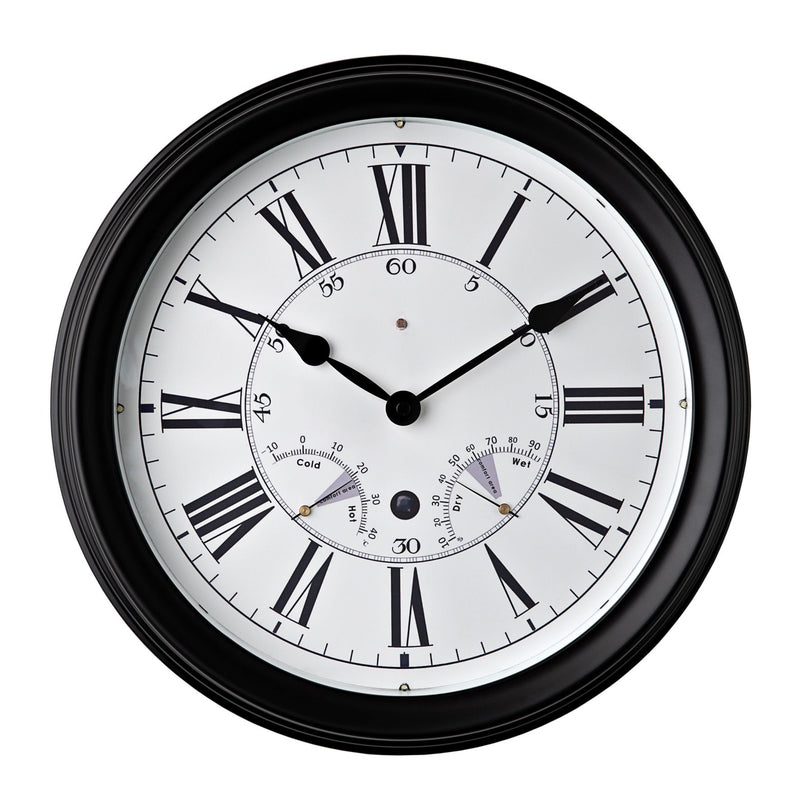 Hometime Black Wall Clock With Sound Controlled LED Light Roman Dial 35.5cm