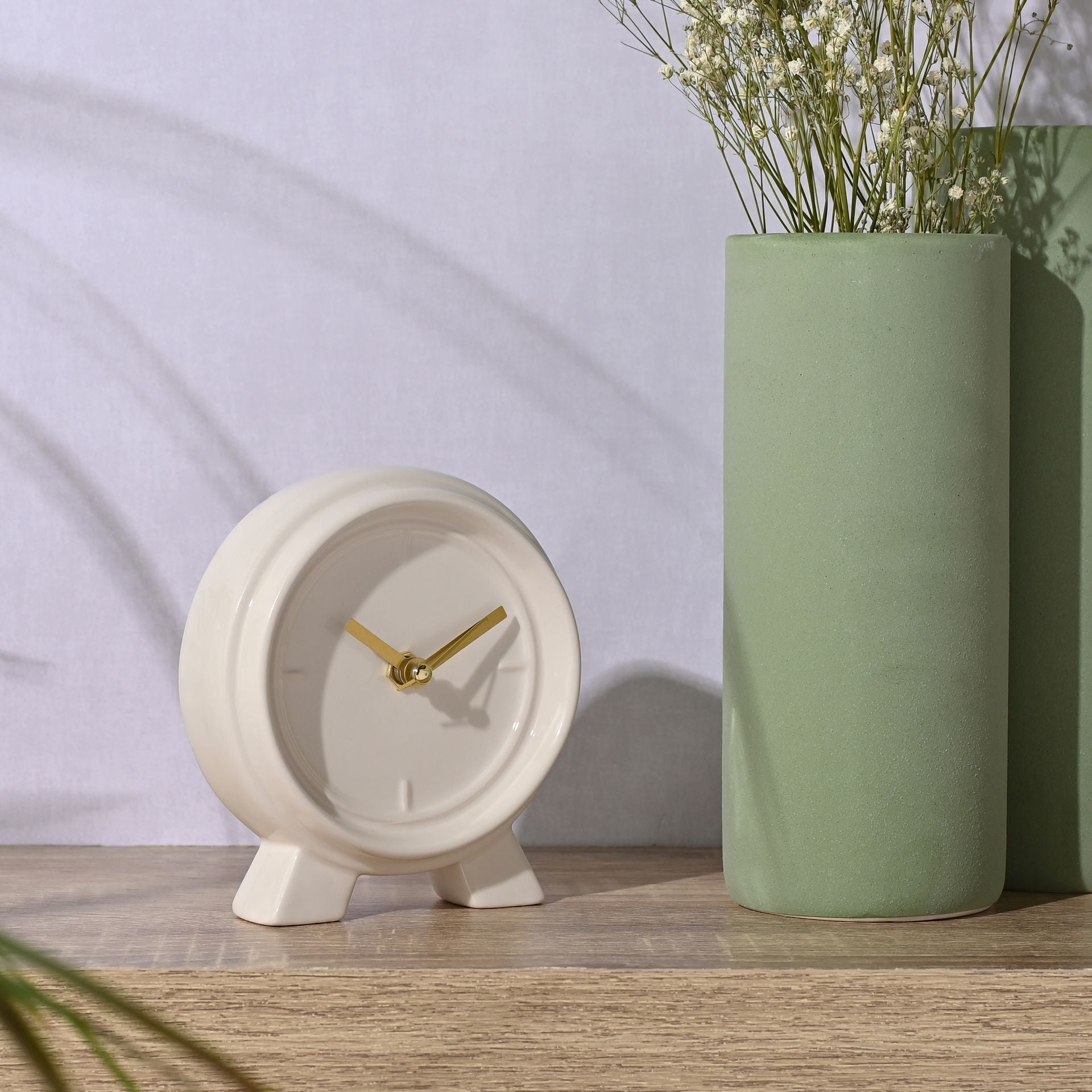 Interval Ceramic Mantle Clock - Soft Cream