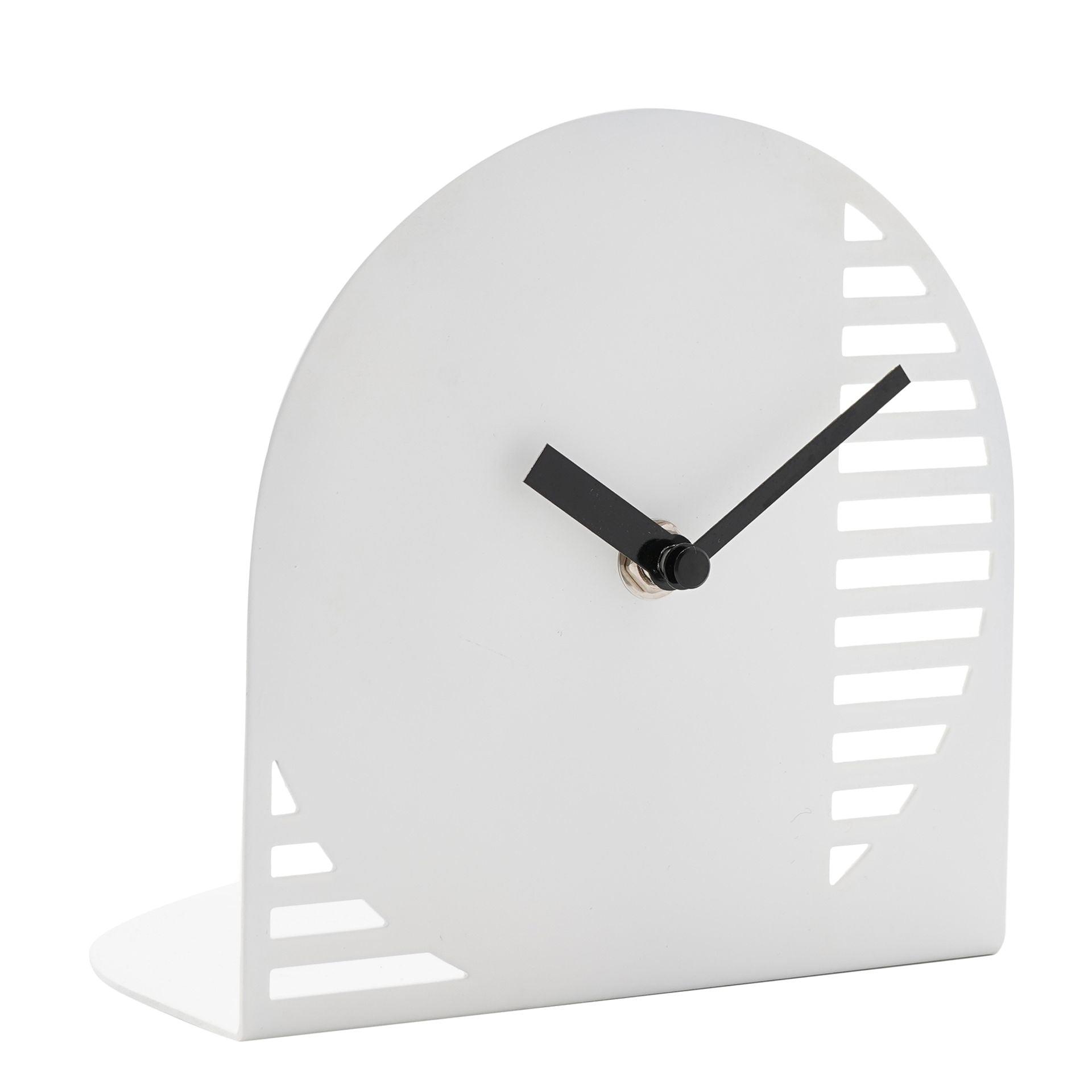 Interval Cut Out Steel Desk Clock - White & Black
