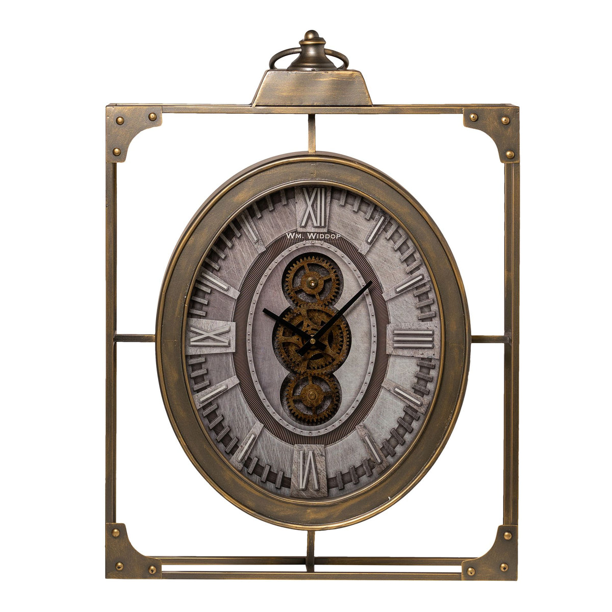 Wm.Widdop Square Wall Clock With Moving Gears & Metal Frame - 54cm x 80cm