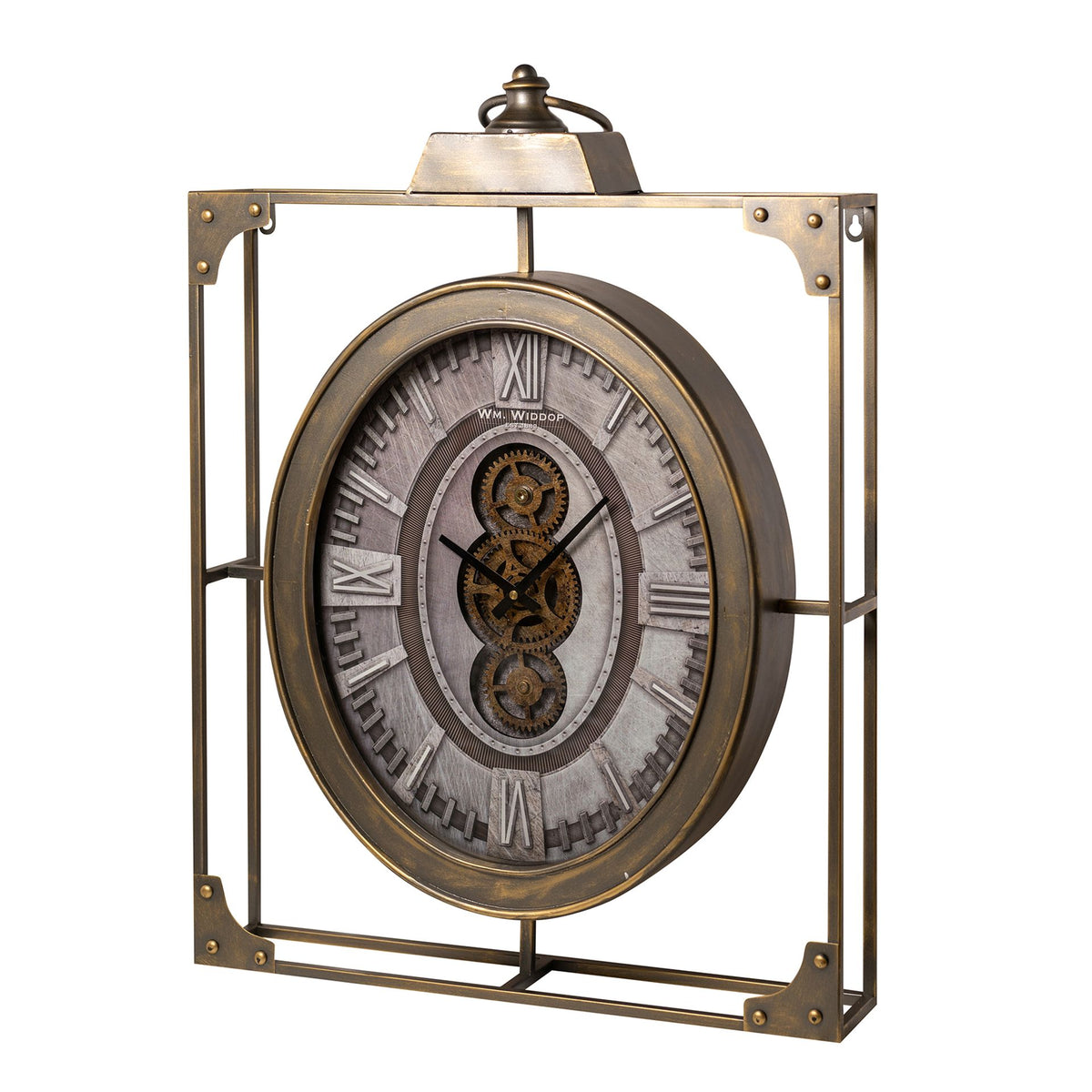 Wm.Widdop Square Wall Clock With Moving Gears & Metal Frame - 54cm x 80cm