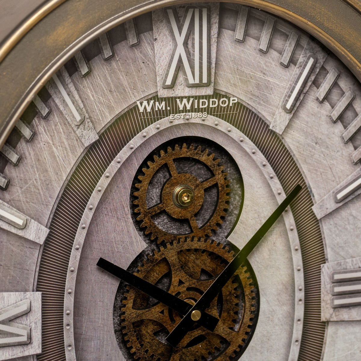 Wm.Widdop Square Wall Clock With Moving Gears & Metal Frame - 54cm x 80cm