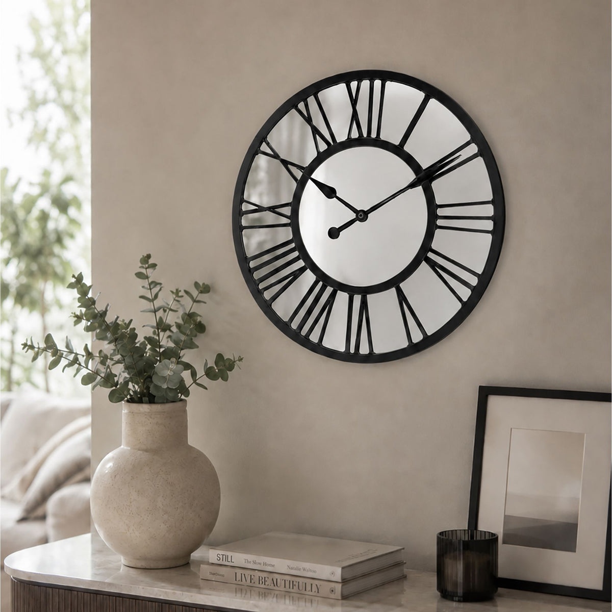 Hometime Roman Numeral Mirror Wall Clock 38cm - Black