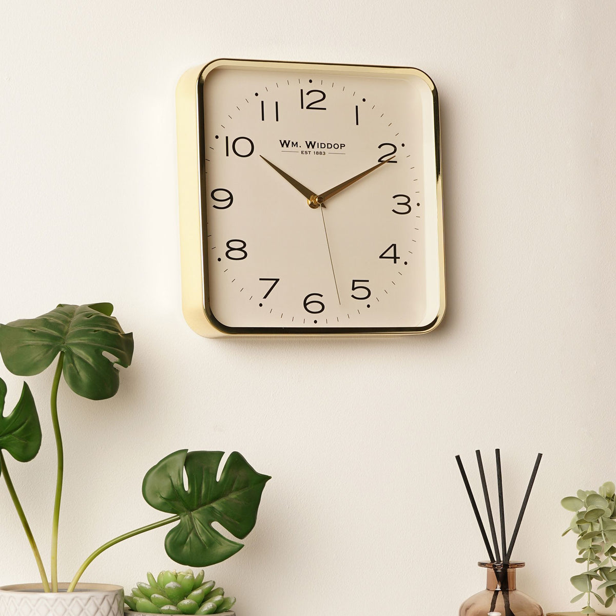 Wm. Widdop Square Metal Wall Clock 25cm - Gold
