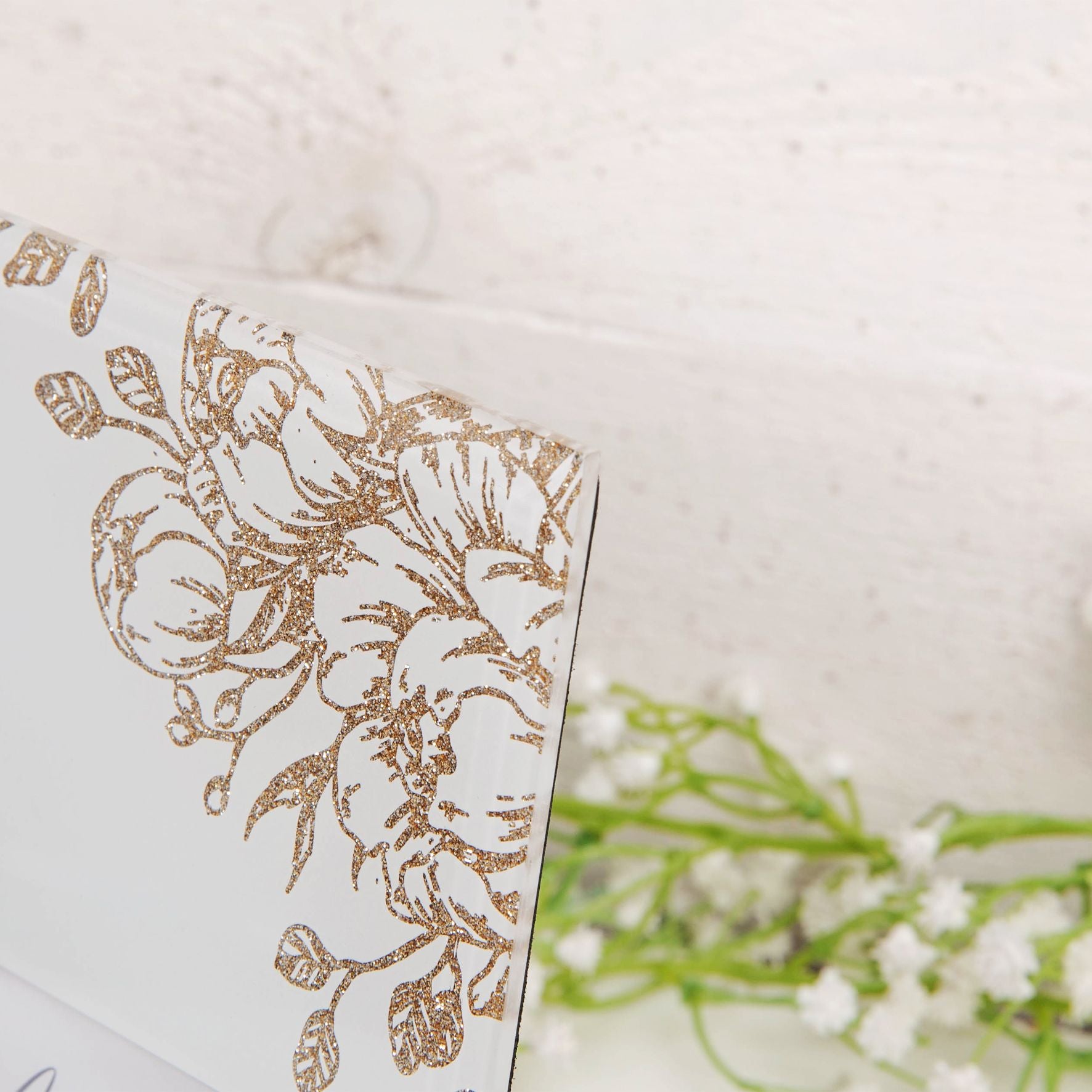 40 Wonderful Years Pale Grey Glass Gold Floral Frame 6" x 4"
