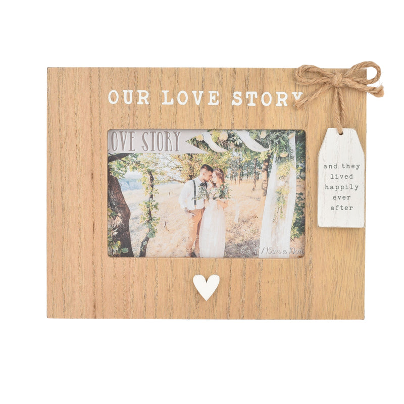 Love Story Wooden Frame with Tag 6" x 4" "Our Story"