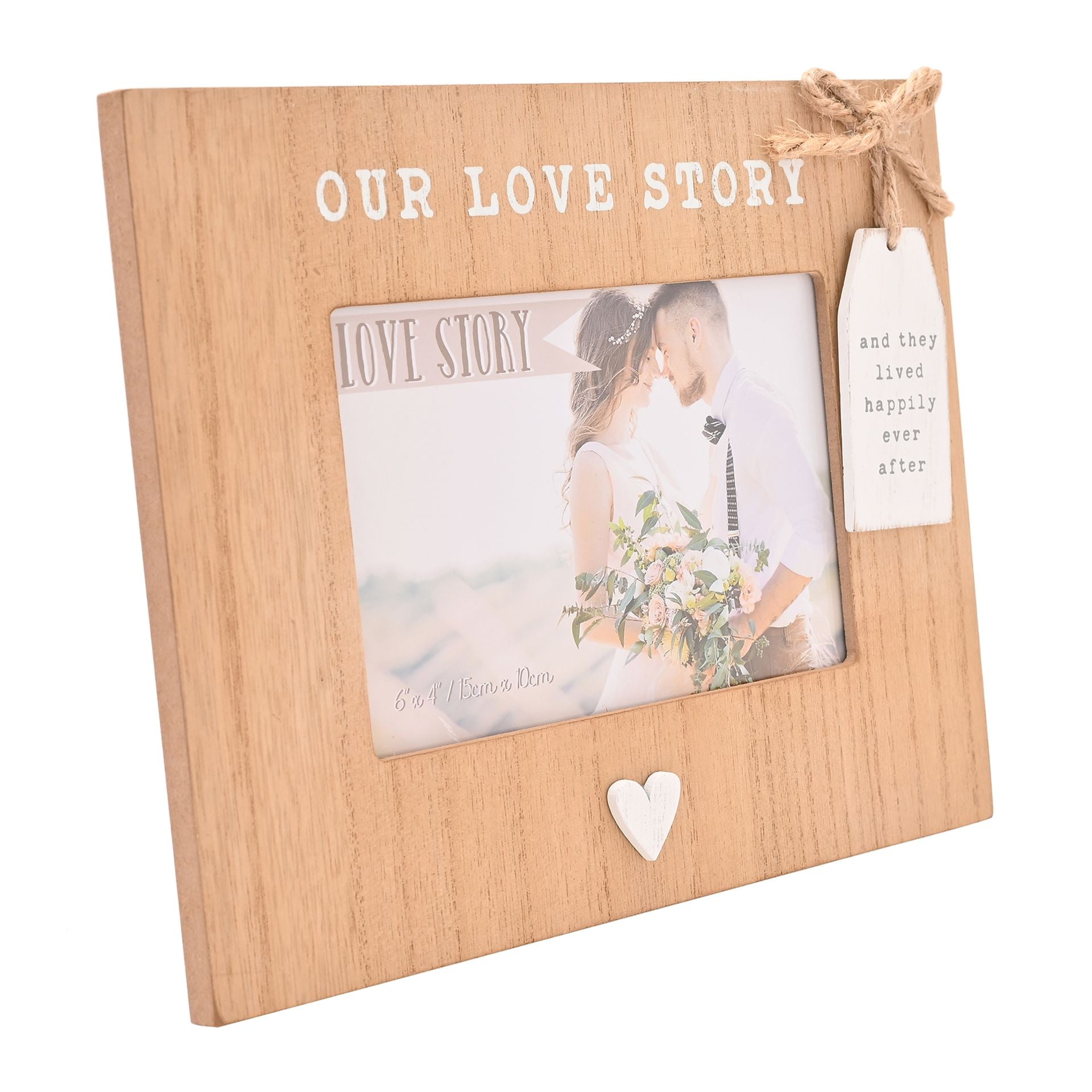 Love Story Wooden Frame with Tag 6" x 4" "Our Story"
