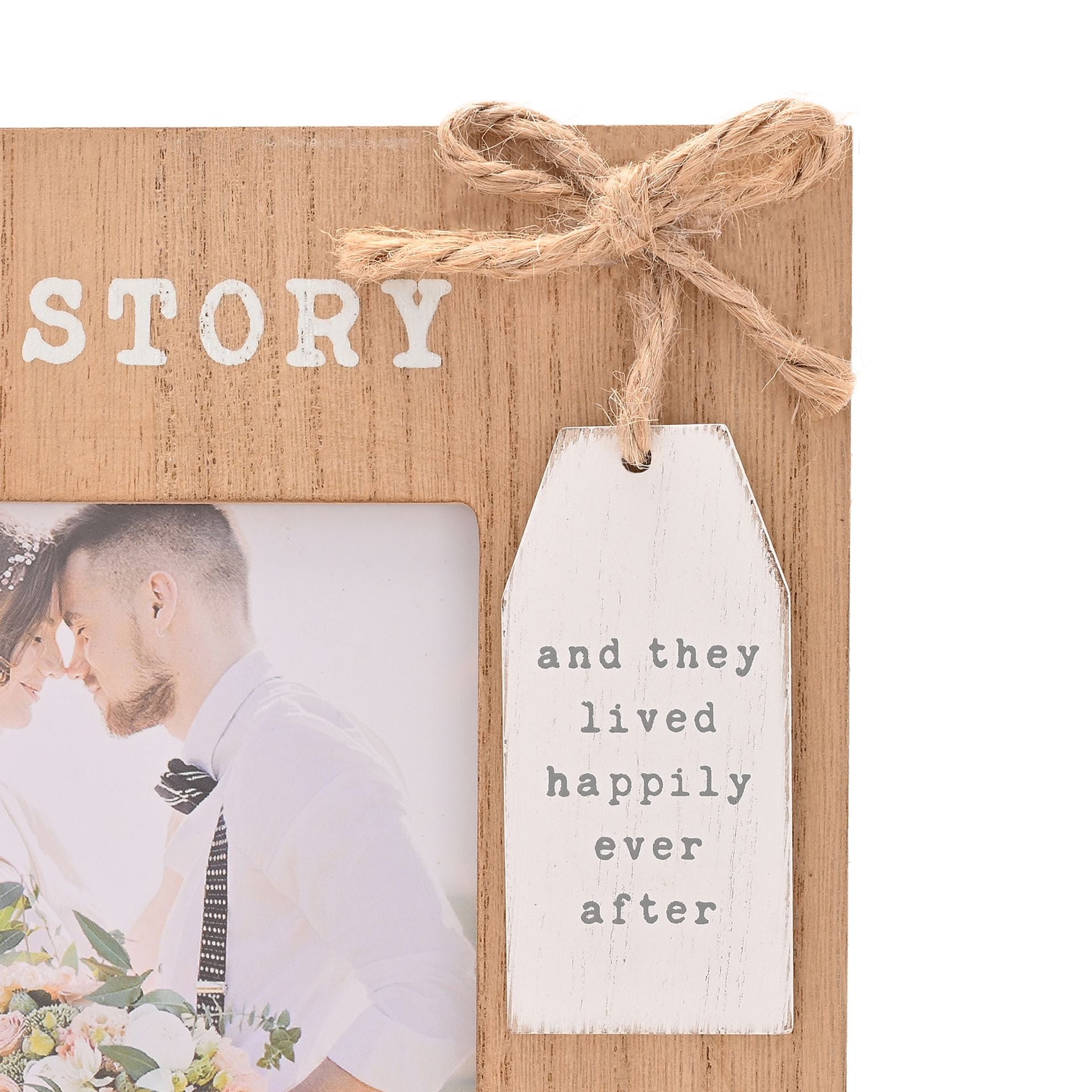 Love Story Wooden Frame with Tag 6" x 4" "Our Story"