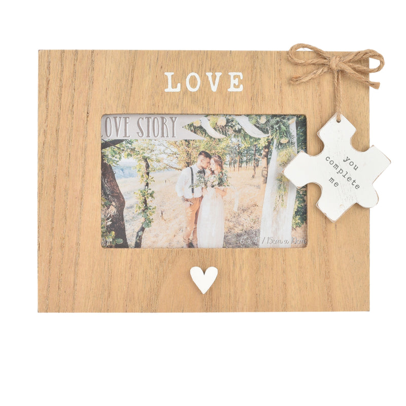 Love Story Wooden Frame with Jigsaw Piece 6" x 4" "Love"
