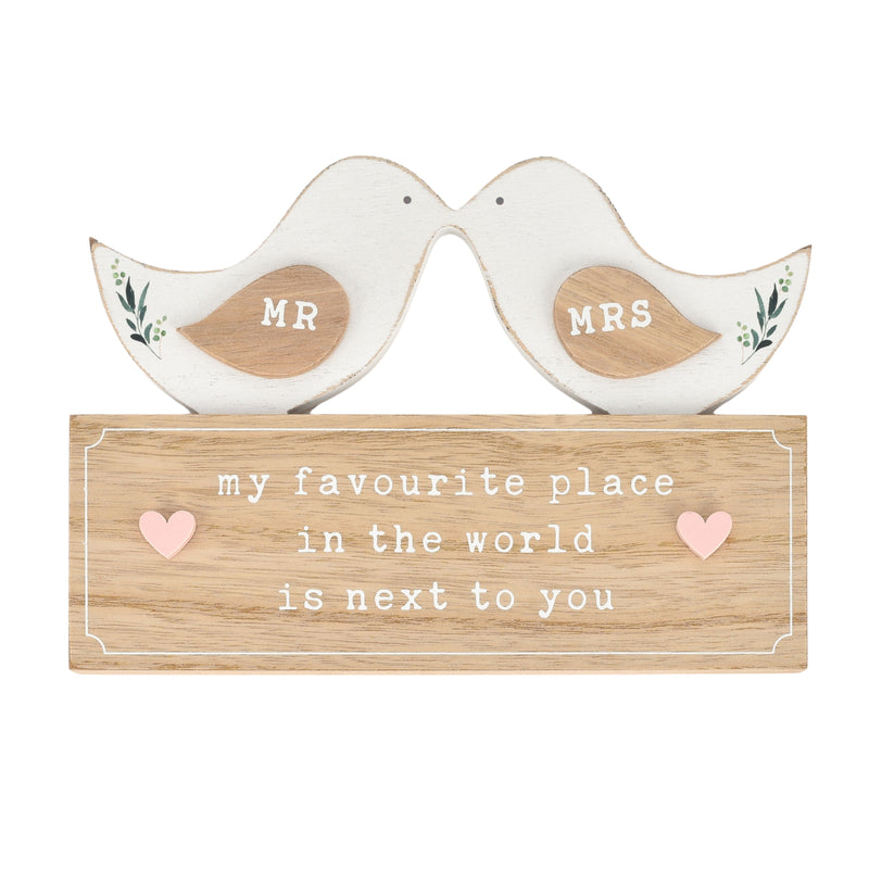 Love Story Love Birds Mantel Plaque "Mr" & "Mrs"