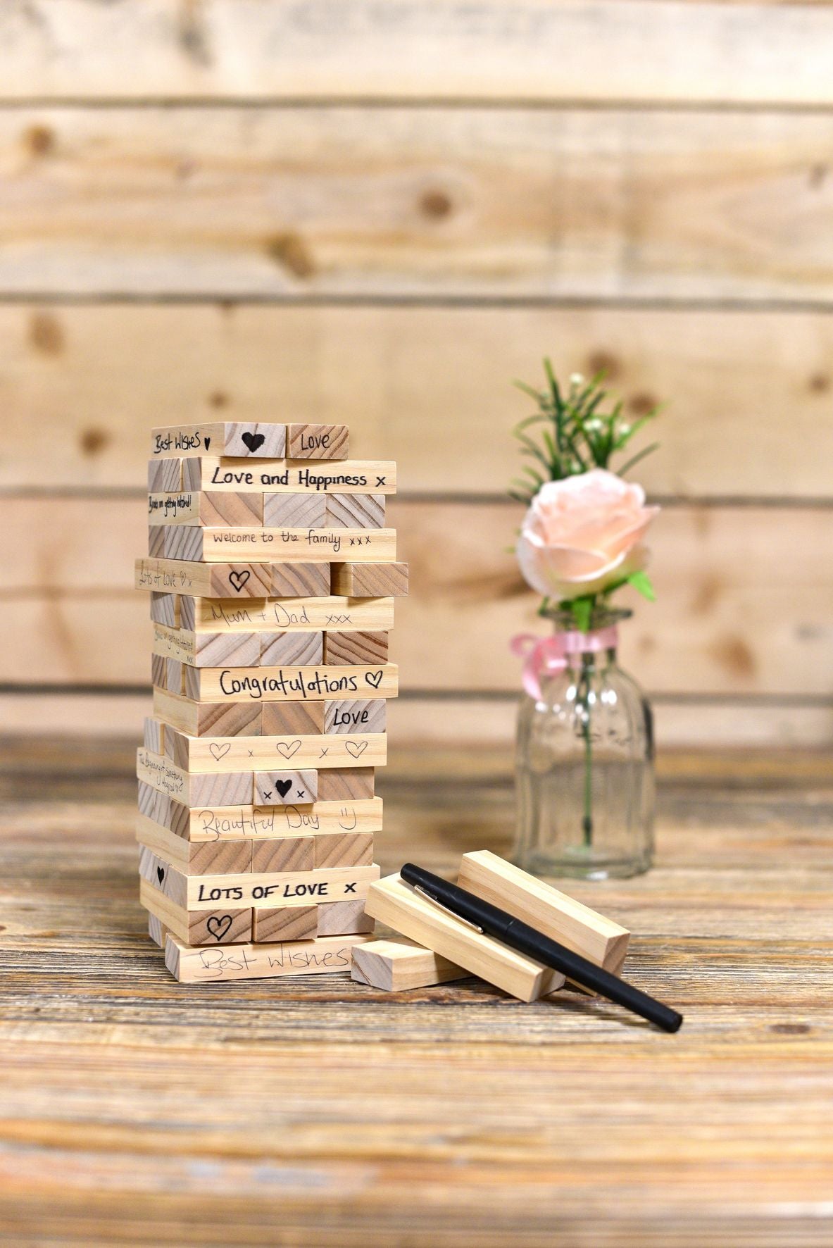 Love Story Wooden Blocks Guest Book - 63pcs