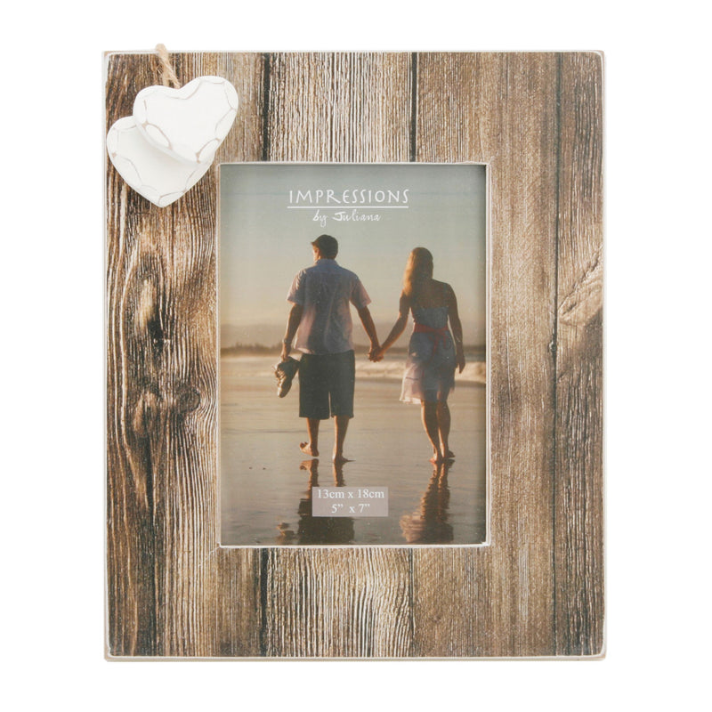 Distressed Wood Photo Frame 2 Hearts 5" x 7"