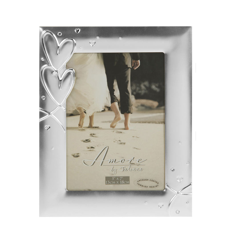 Amore Silverplated Frame with Hearts & Crystals 5" x 7"