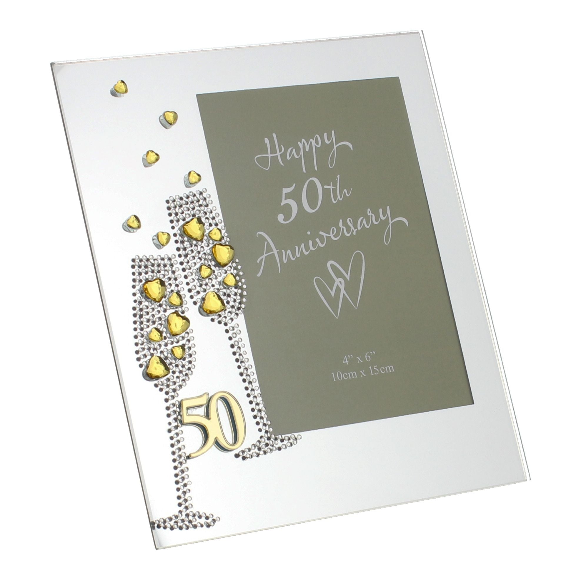 Anniversary Mirror Frame 4" x 6" Flute/Crystal 50th