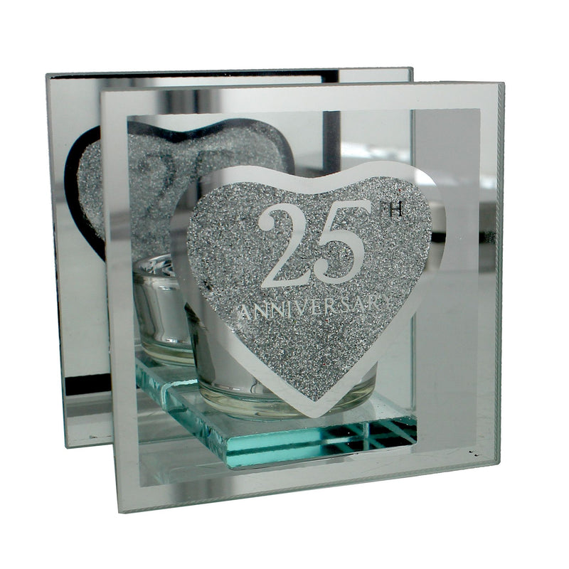 Anniversary Single Glass Tea Light Holder '25th' Ann