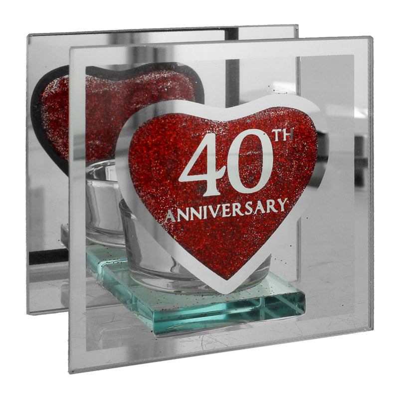 Anniversary Single Glass Tea Light Holder '40th' Ann