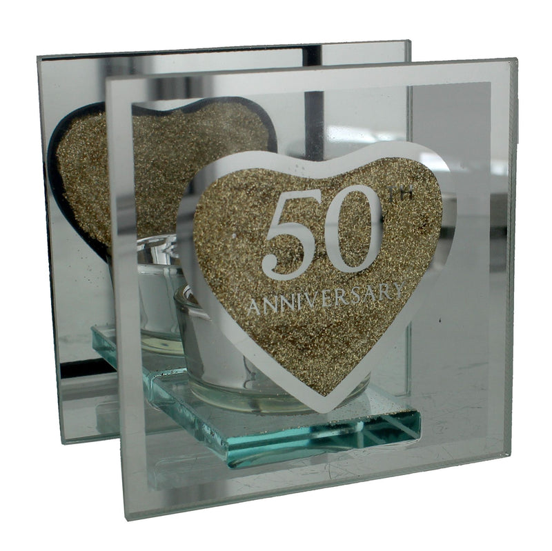Anniversary Single Glass Tea Light Holder '50th' Ann