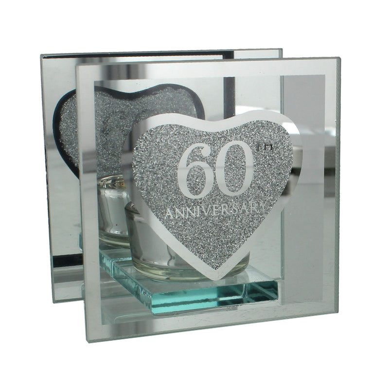 Anniversary Single Glass Tea Light Holder '60th' Ann