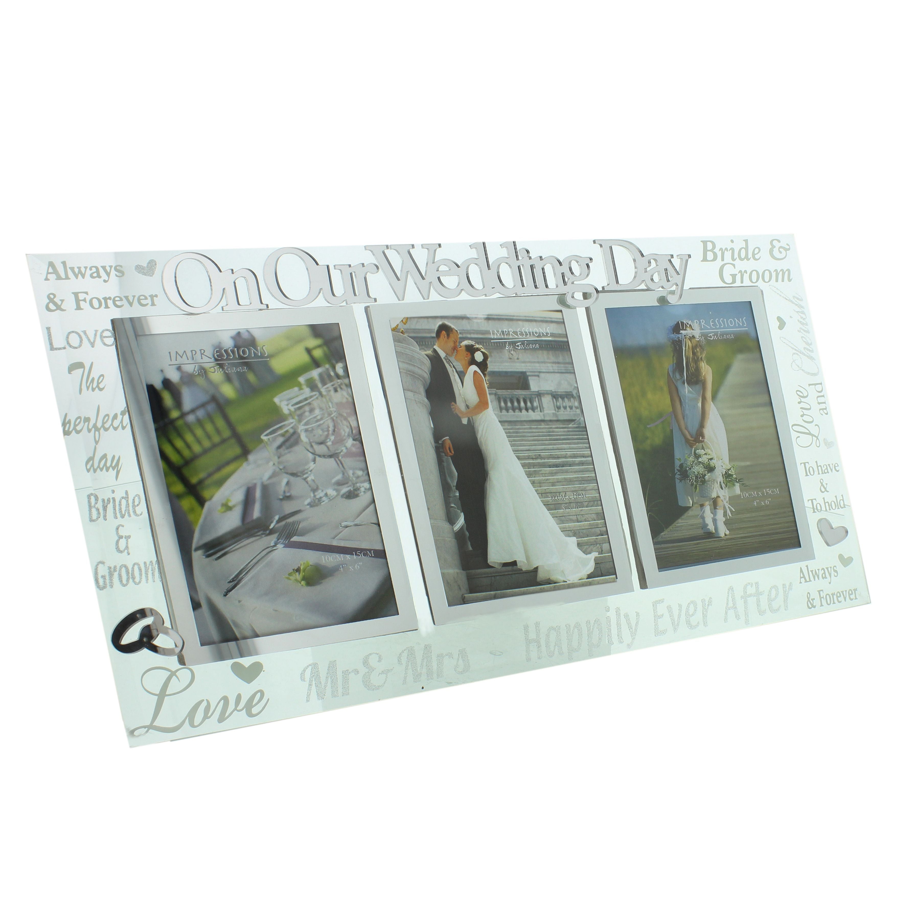Mirror 3D Words Wedding Triple Photo Frame